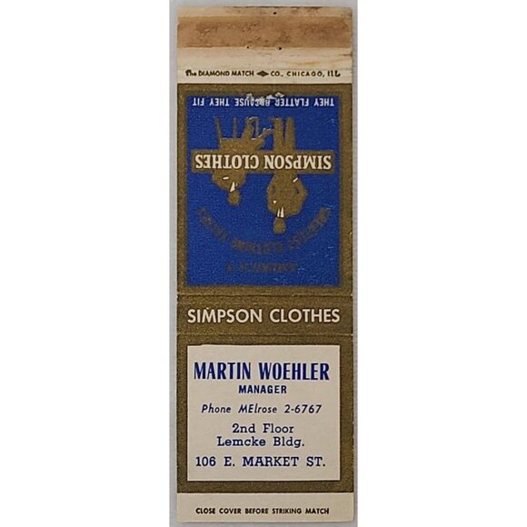 Other - Simpson Clothes Lemcke Building Indianapolis IN Front Strike Matchbook Cover